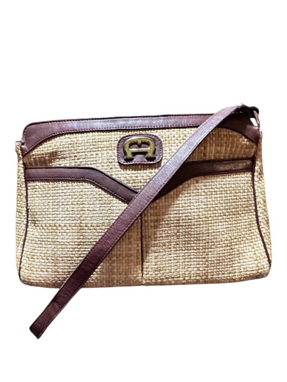 Vintage Etienne Aigner shoulder bag purse tan jute twine w/leather trim